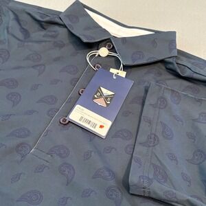 NWT! Boston Scott Golf Polo Men Small Blue Paisley ShortSleeve Performance Strch